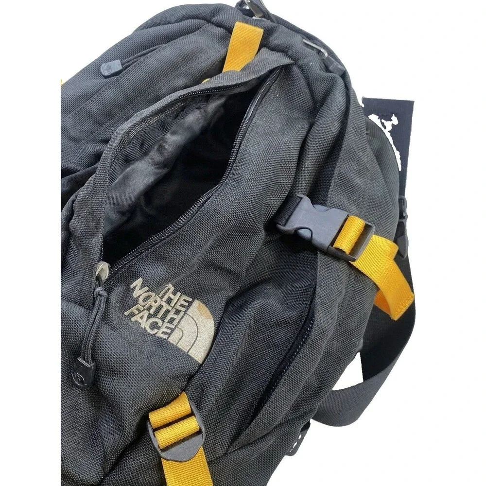 Vintage The North Face Backpack Black Yellow Big Shot Daypack Hiking Bag Y2K 90s